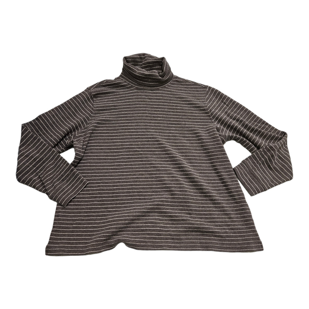 Laura Scott Size 16 Gray Striped Turtleneck Long Sleeve Sweater
